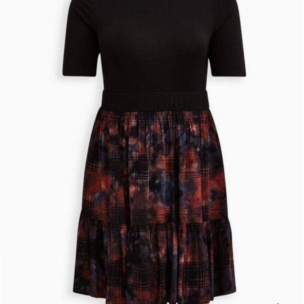 TORRID Tiered Midi Dress Super Soft & Challis Multi Plaid